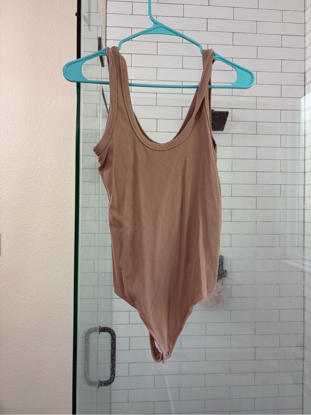 Abercrombie & Fitch Ribbed Scoop-Neck Bodysuit in Taupe
